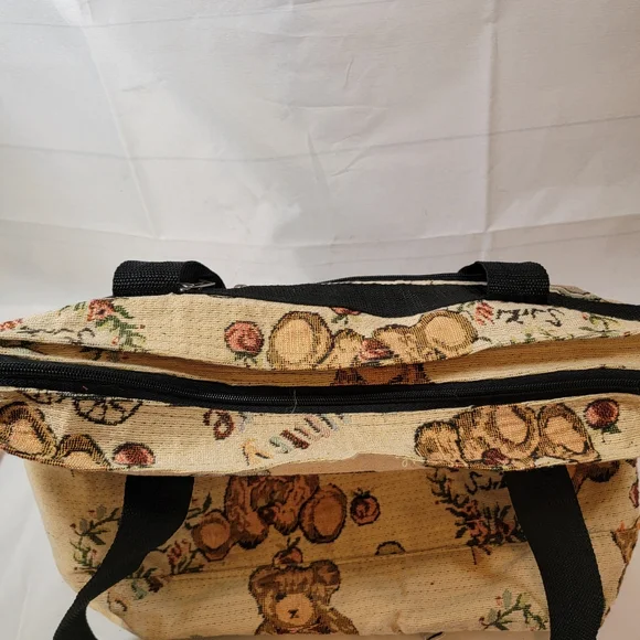 Vintage Bovano Tapestry Made USA Teddy Bear Country House Tote Bag - Picture 5 of 8